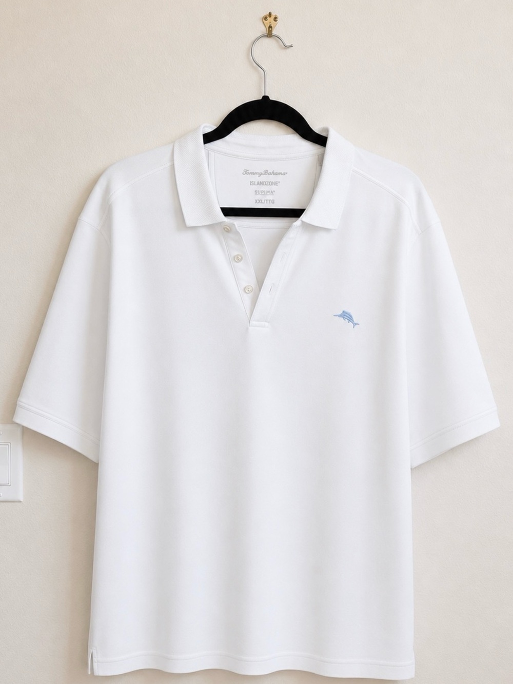 Tommy Bahama White Polo with Light Blue Logo